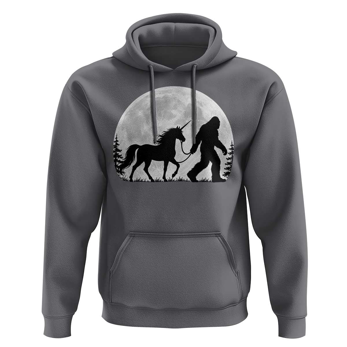Bigfoot Walking Unicorn Hoodie Full Moon Sasquatch Fantasy Forest Silhouette