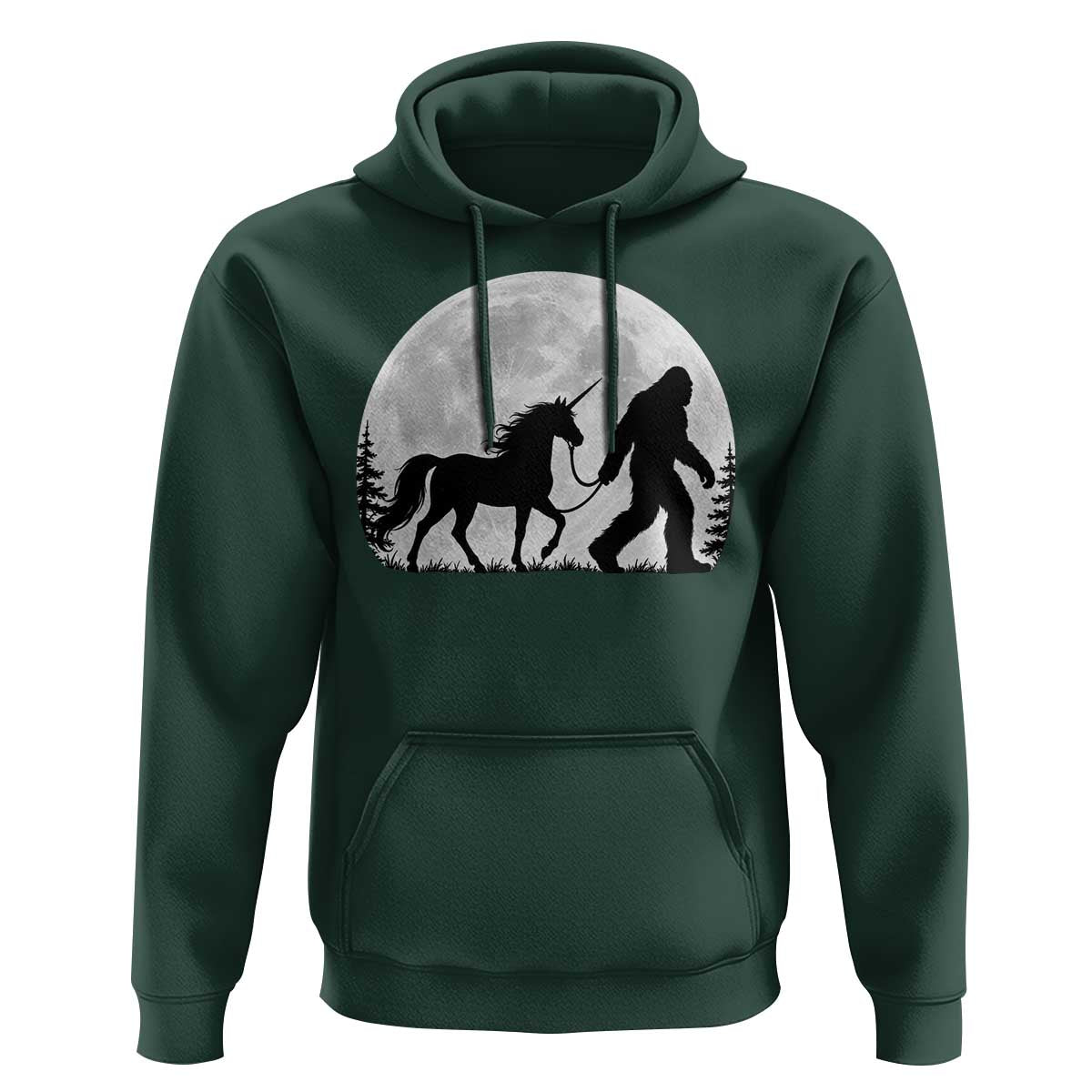 Bigfoot Walking Unicorn Hoodie Full Moon Sasquatch Fantasy Forest Silhouette