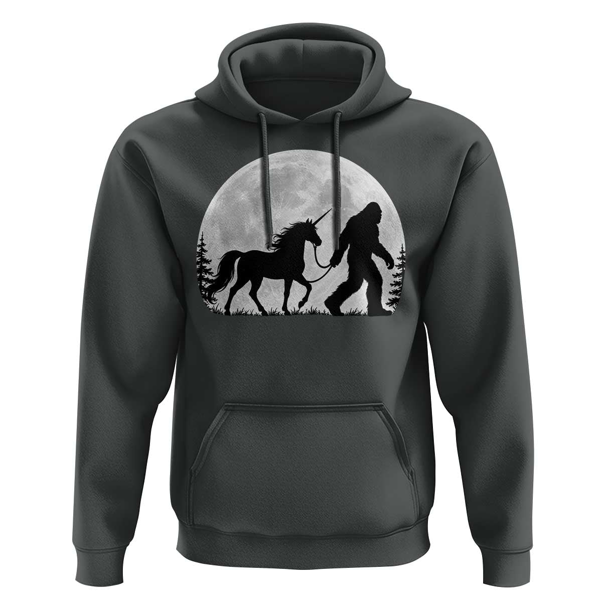 Bigfoot Walking Unicorn Hoodie Full Moon Sasquatch Fantasy Forest Silhouette