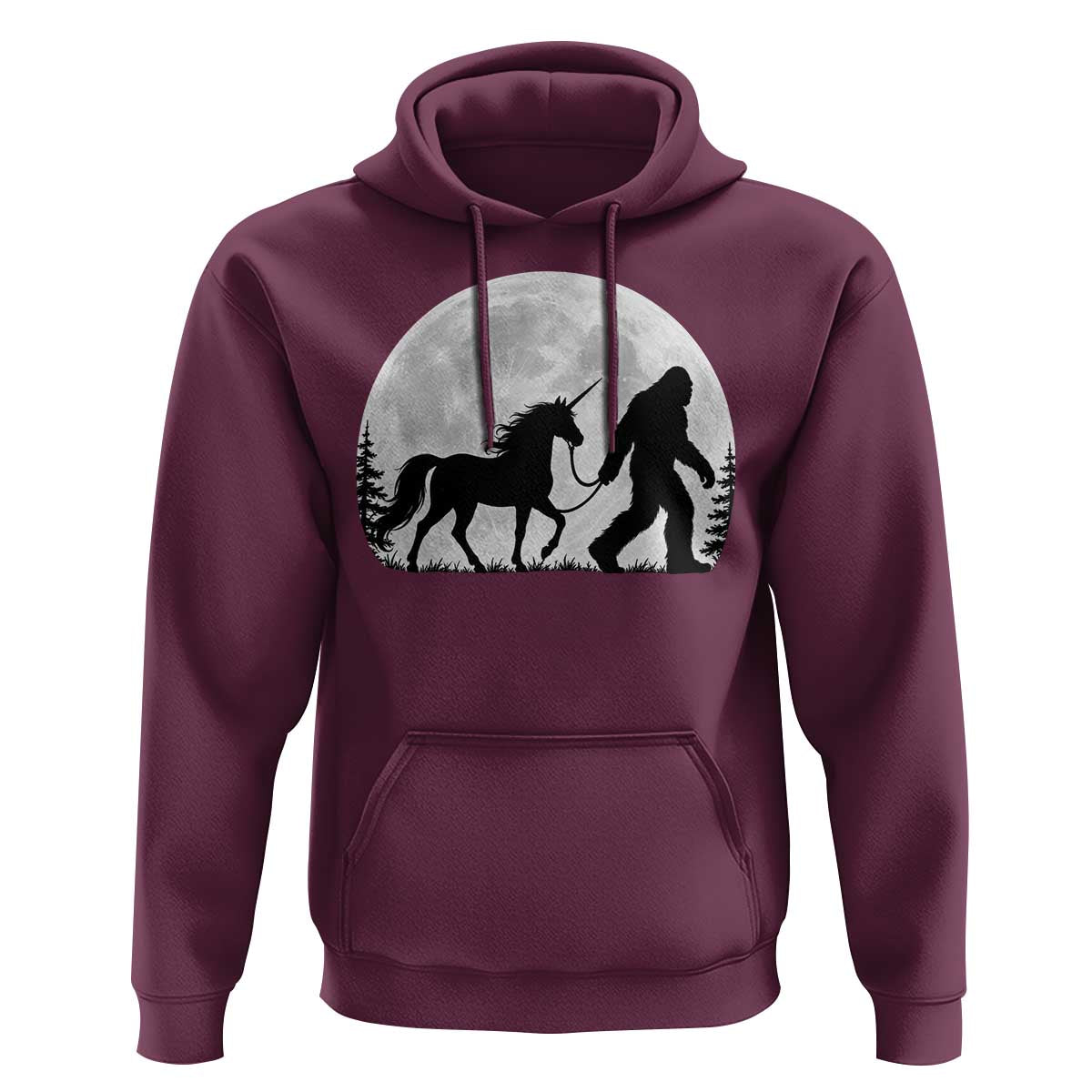 Bigfoot Walking Unicorn Hoodie Full Moon Sasquatch Fantasy Forest Silhouette
