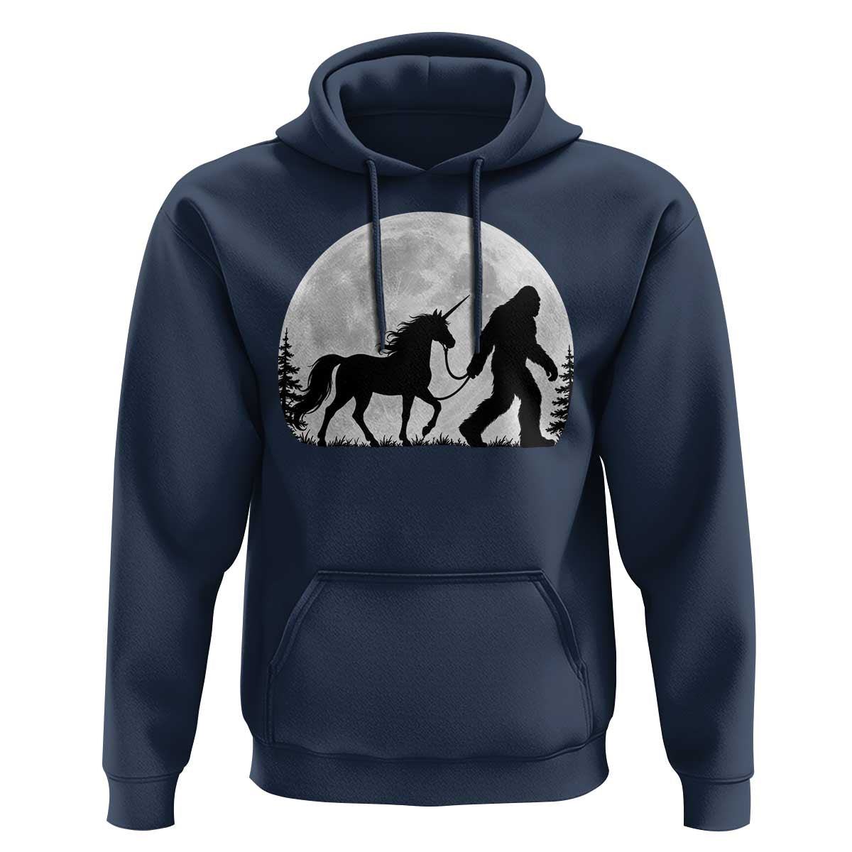 Bigfoot Walking Unicorn Hoodie Full Moon Sasquatch Fantasy Forest Silhouette