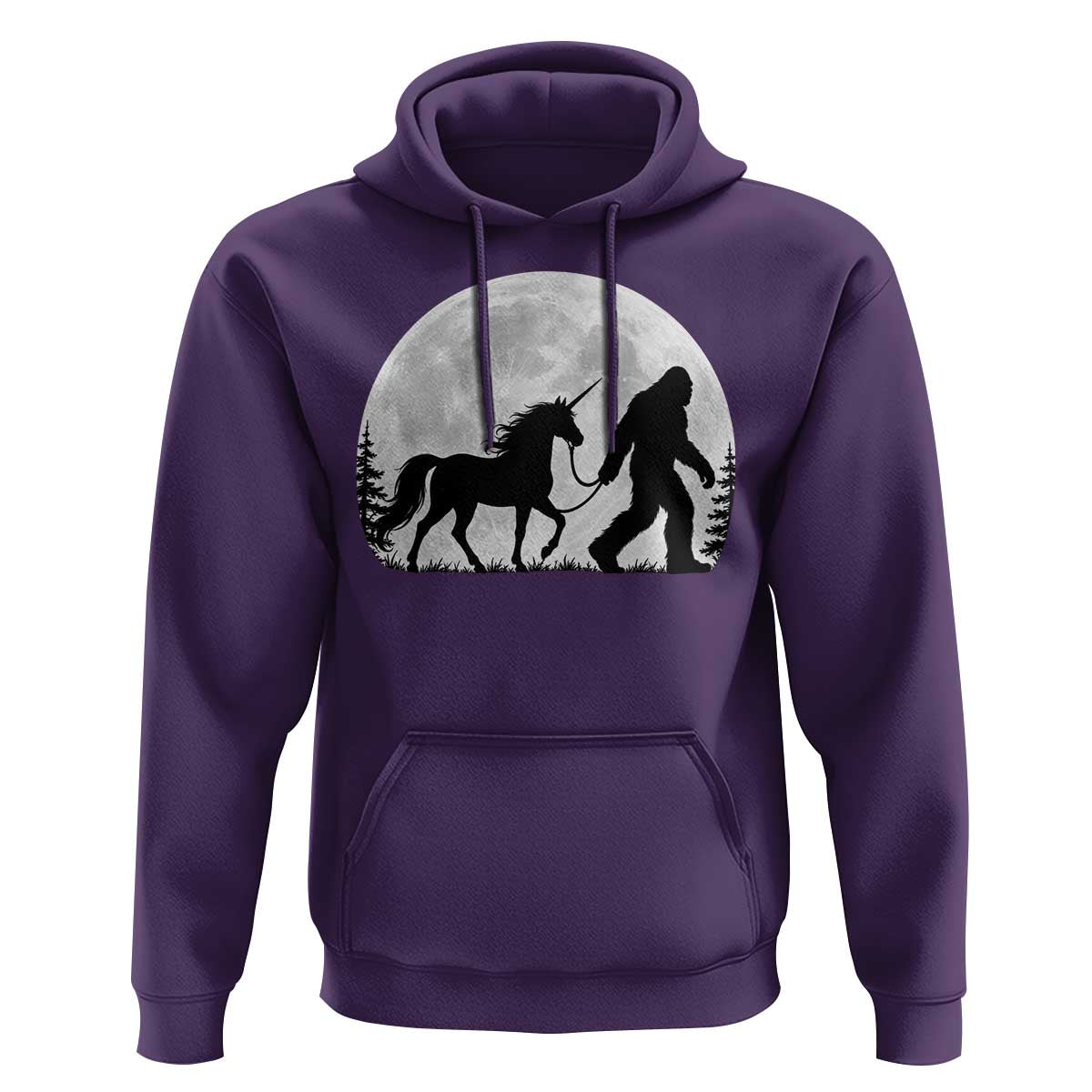 Bigfoot Walking Unicorn Hoodie Full Moon Sasquatch Fantasy Forest Silhouette