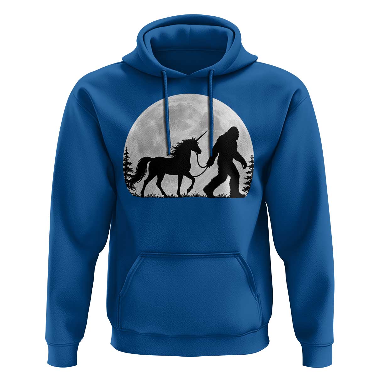 Bigfoot Walking Unicorn Hoodie Full Moon Sasquatch Fantasy Forest Silhouette