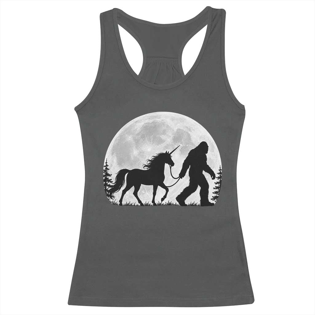 Bigfoot Walking Unicorn Racerback Tank Top Full Moon Sasquatch Fantasy Forest Silhouette