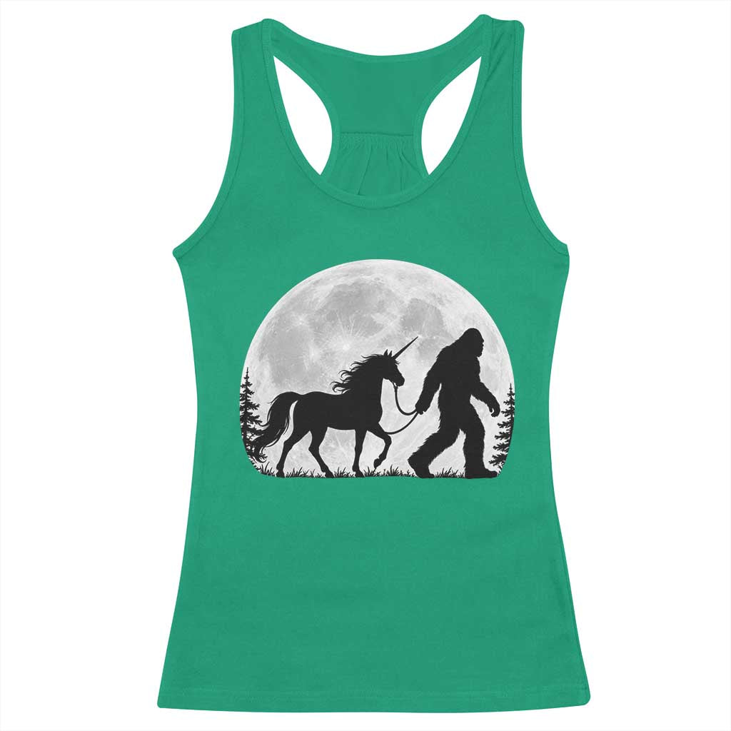 Bigfoot Walking Unicorn Racerback Tank Top Full Moon Sasquatch Fantasy Forest Silhouette