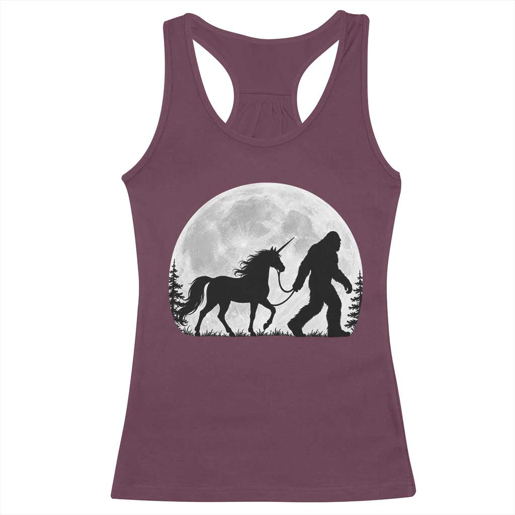 Bigfoot Walking Unicorn Racerback Tank Top Full Moon Sasquatch Fantasy Forest Silhouette