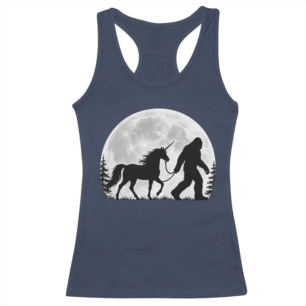 Bigfoot Walking Unicorn Racerback Tank Top Full Moon Sasquatch Fantasy Forest Silhouette