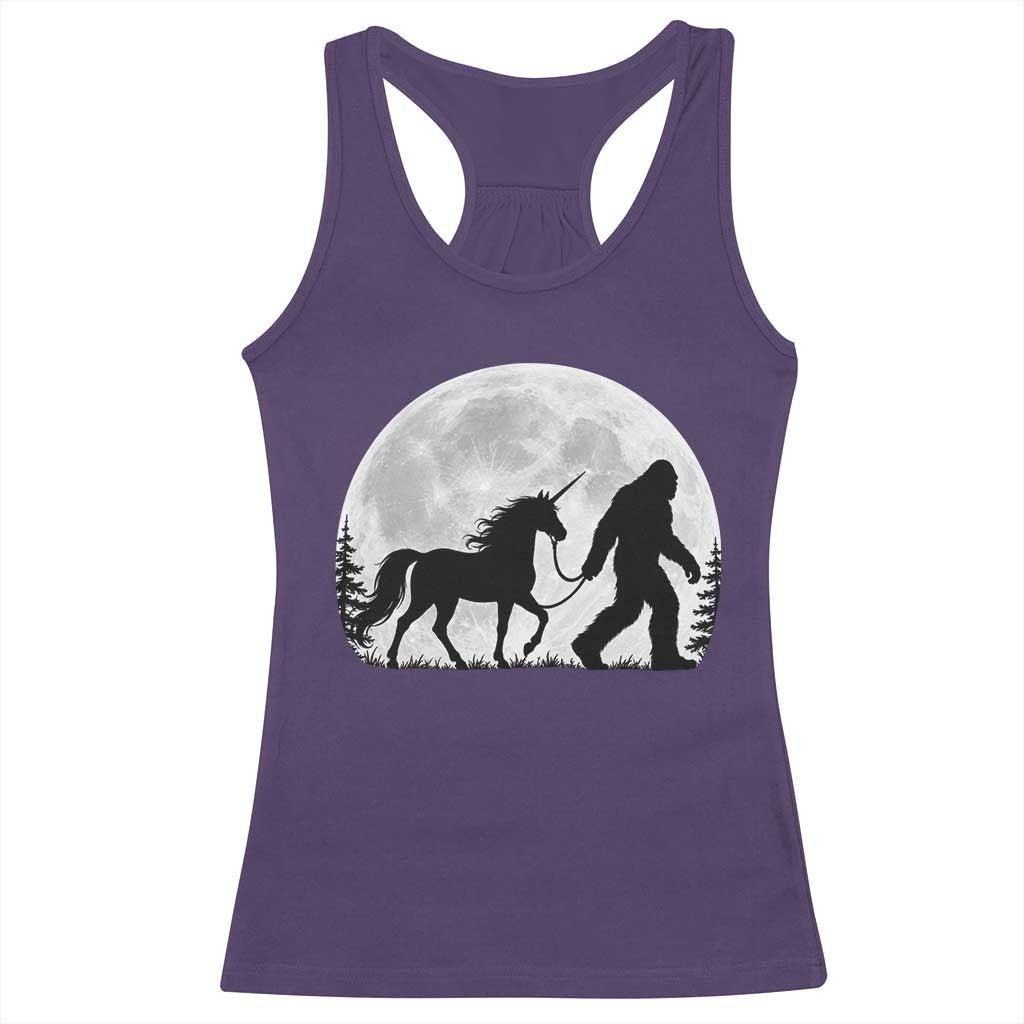 Bigfoot Walking Unicorn Racerback Tank Top Full Moon Sasquatch Fantasy Forest Silhouette