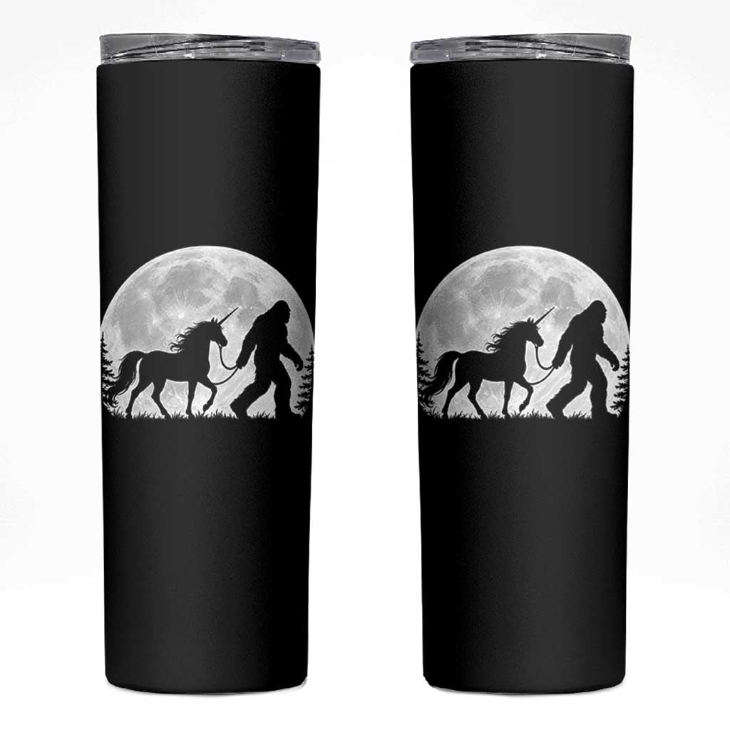 Bigfoot Walking Unicorn Skinny Tumbler Full Moon Sasquatch Fantasy Forest Silhouette