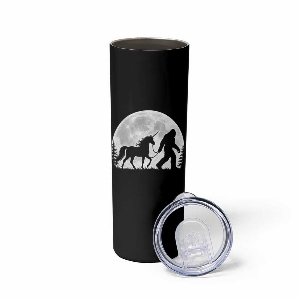 Bigfoot Walking Unicorn Skinny Tumbler Full Moon Sasquatch Fantasy Forest Silhouette
