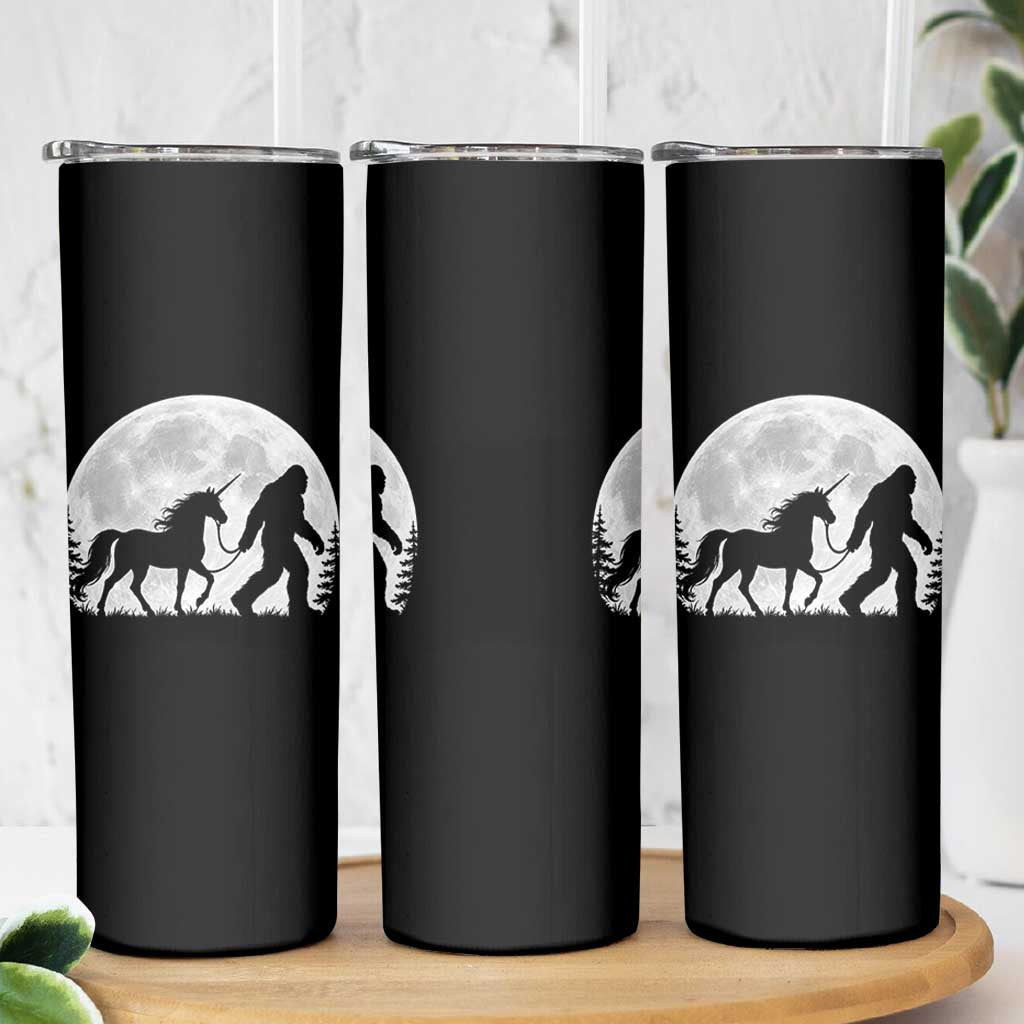 Bigfoot Walking Unicorn Skinny Tumbler Full Moon Sasquatch Fantasy Forest Silhouette