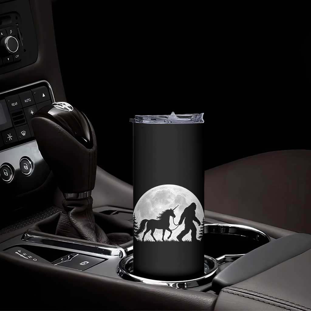 Bigfoot Walking Unicorn Skinny Tumbler Full Moon Sasquatch Fantasy Forest Silhouette