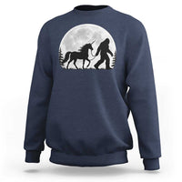 Bigfoot Walking Unicorn Sweatshirt Full Moon Sasquatch Fantasy Forest Silhouette
