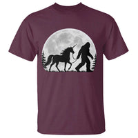 Bigfoot Walking Unicorn T Shirt Full Moon Sasquatch Fantasy Forest Silhouette