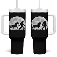 Bigfoot Walking Unicorn Tumbler With Handle Full Moon Sasquatch Fantasy Forest Silhouette