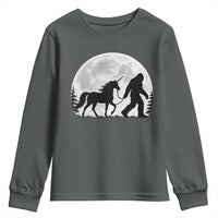 Bigfoot Walking Unicorn Youth Sweatshirt Full Moon Sasquatch Fantasy Forest Silhouette