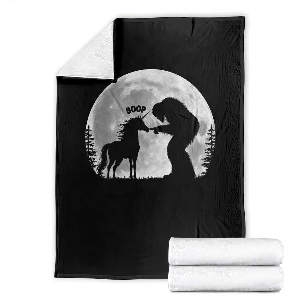 Bigfoot Boop Unicorn Throw Blanket Funny Sasquatch Full Moon Fantasy Forest Silhouette