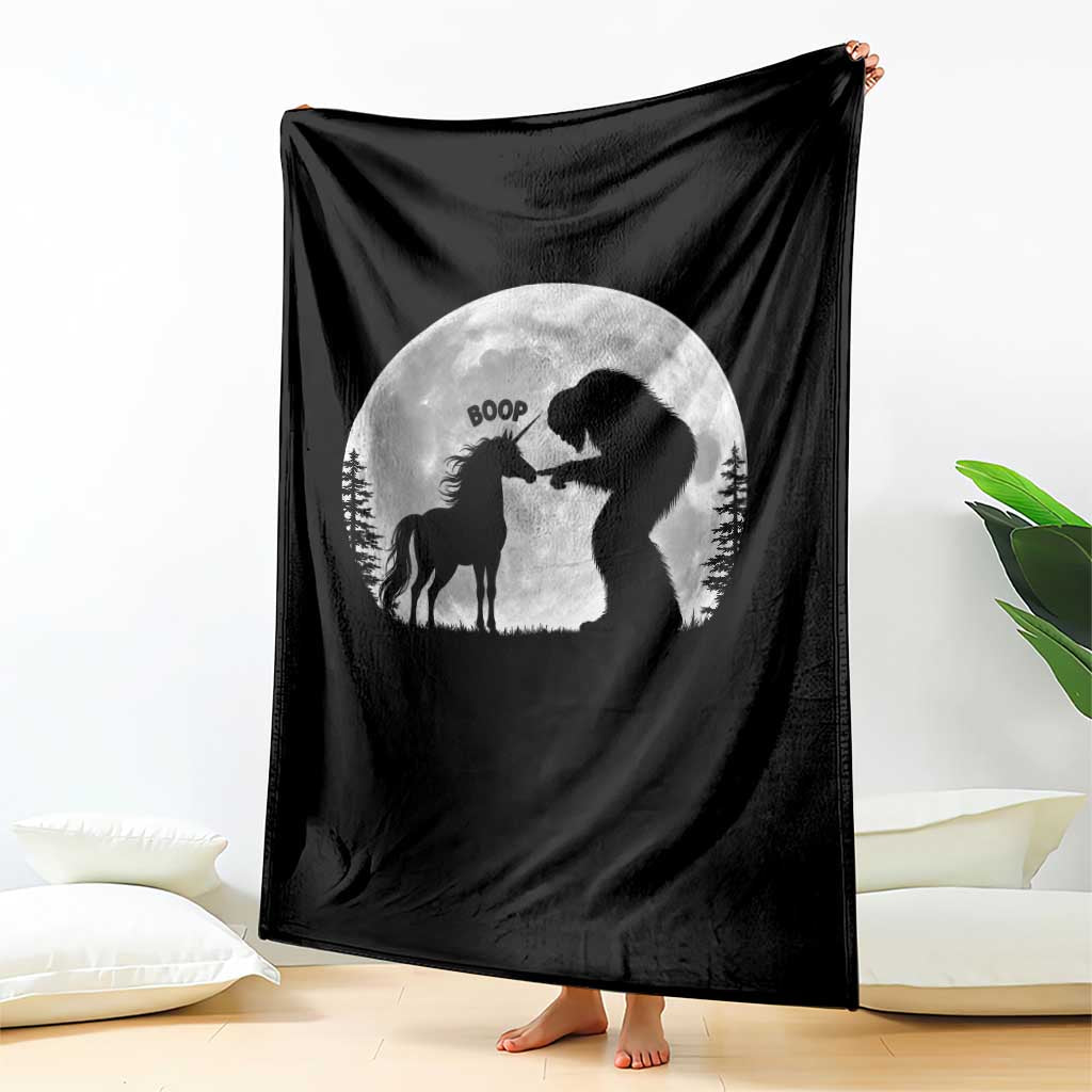 Bigfoot Boop Unicorn Throw Blanket Funny Sasquatch Full Moon Fantasy Forest Silhouette