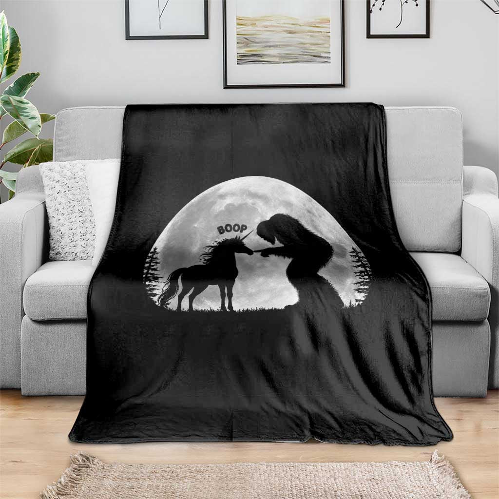 Bigfoot Boop Unicorn Throw Blanket Funny Sasquatch Full Moon Fantasy Forest Silhouette