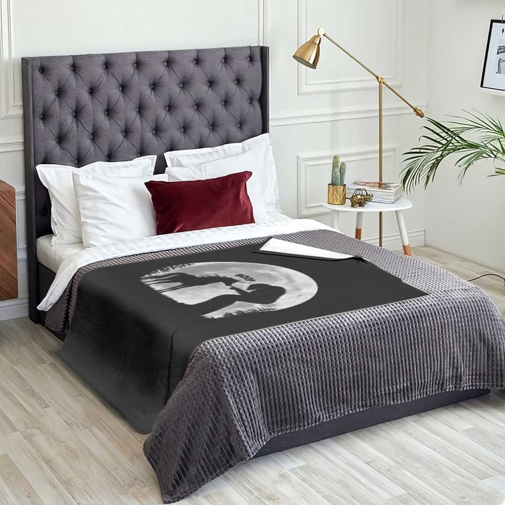 Bigfoot Boop Unicorn Throw Blanket Funny Sasquatch Full Moon Fantasy Forest Silhouette