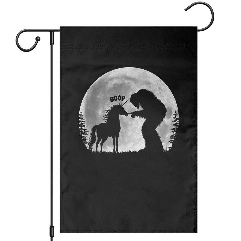 Bigfoot Boop Unicorn Garden Flag Funny Sasquatch Full Moon Fantasy Forest Silhouette