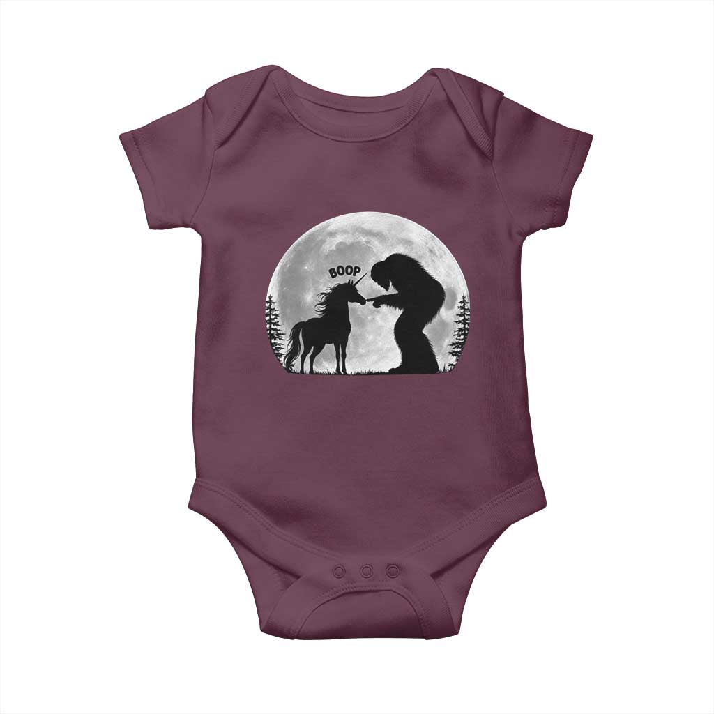 Bigfoot Boop Unicorn Baby Onesie Funny Sasquatch Full Moon Fantasy Forest Silhouette