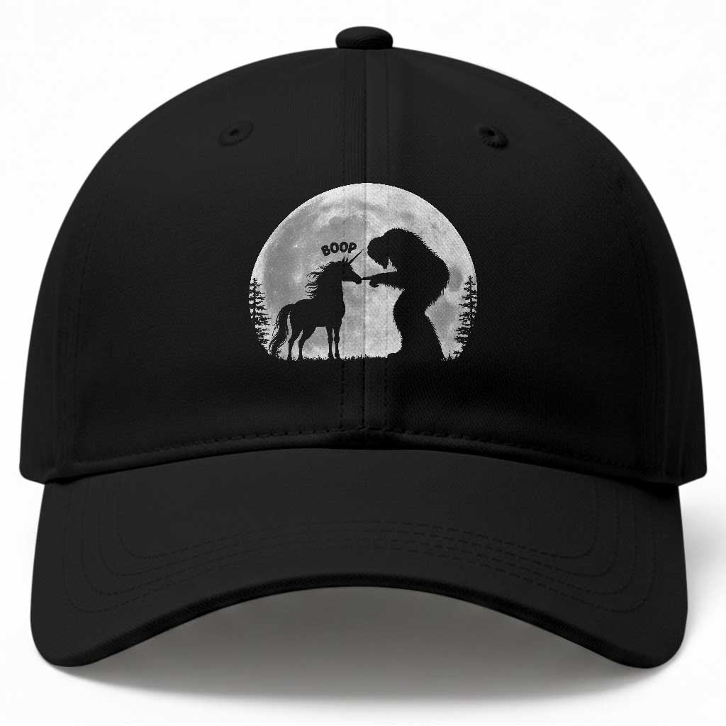 Bigfoot Boop Unicorn Baseball Cap Funny Sasquatch Full Moon Fantasy Forest Silhouette