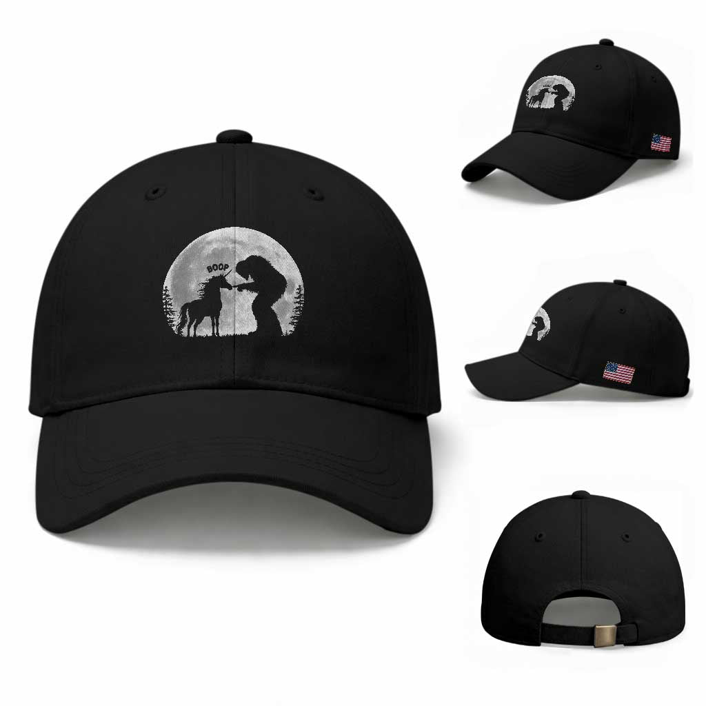 Bigfoot Boop Unicorn Baseball Cap Funny Sasquatch Full Moon Fantasy Forest Silhouette