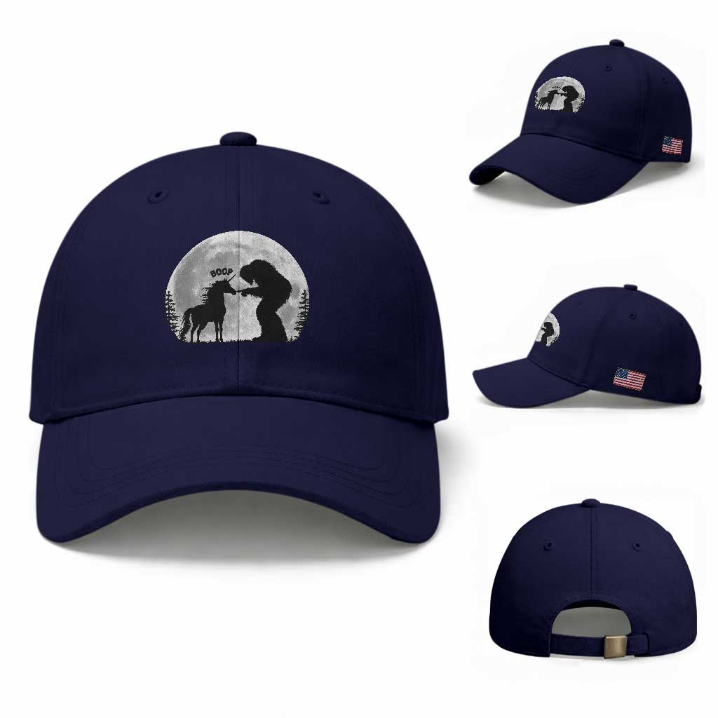 Bigfoot Boop Unicorn Baseball Cap Funny Sasquatch Full Moon Fantasy Forest Silhouette