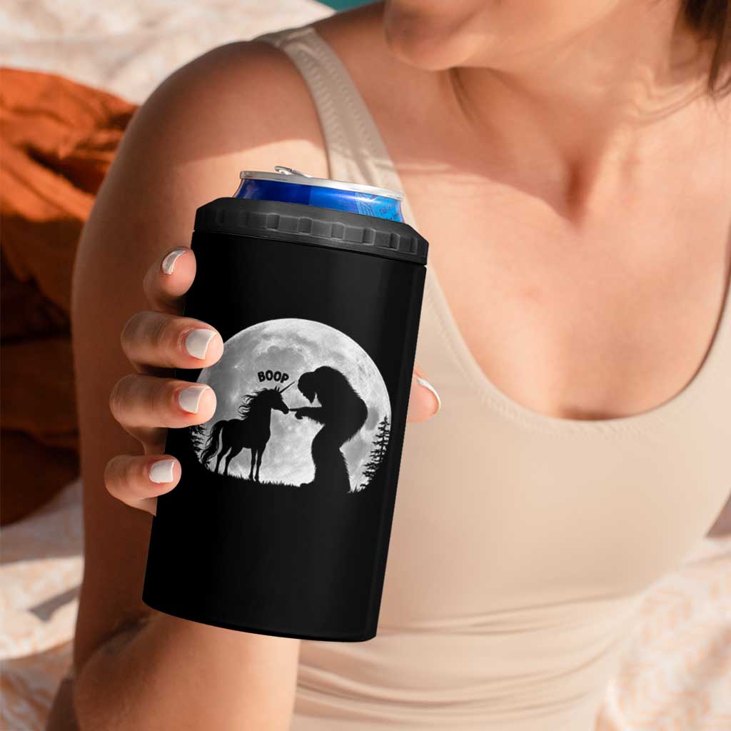 Bigfoot Boop Unicorn 4 in 1 Can Cooler Tumbler Funny Sasquatch Full Moon Fantasy Forest Silhouette