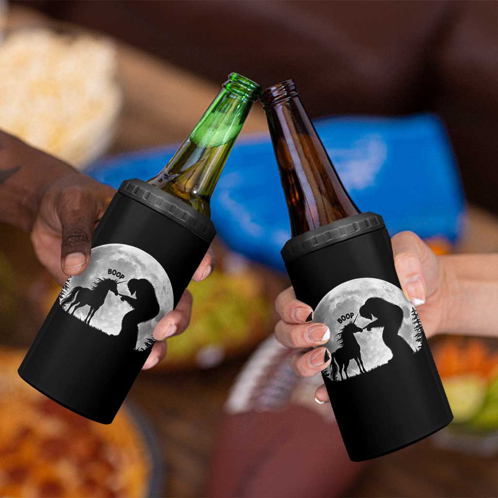 Bigfoot Boop Unicorn 4 in 1 Can Cooler Tumbler Funny Sasquatch Full Moon Fantasy Forest Silhouette