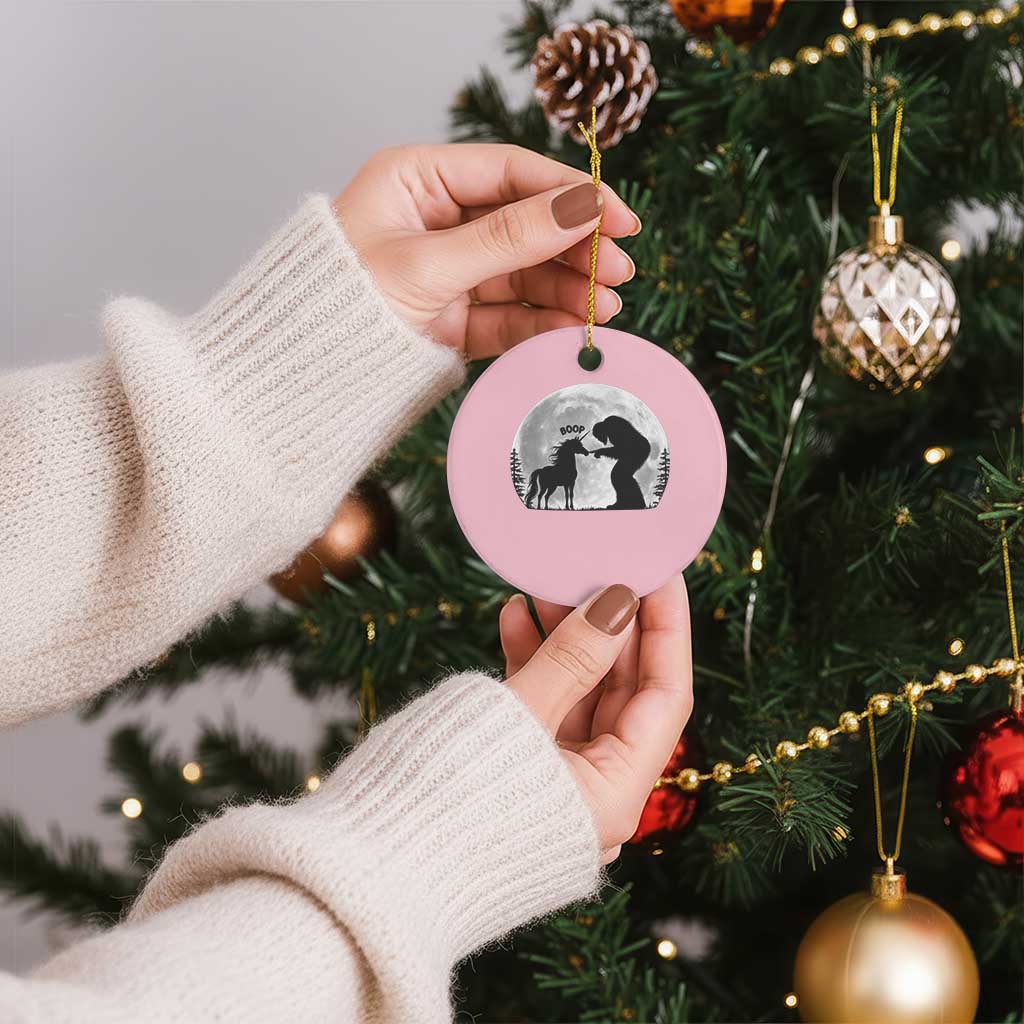 Bigfoot Boop Unicorn Ceramic Ornament Funny Sasquatch Full Moon Fantasy Forest Silhouette