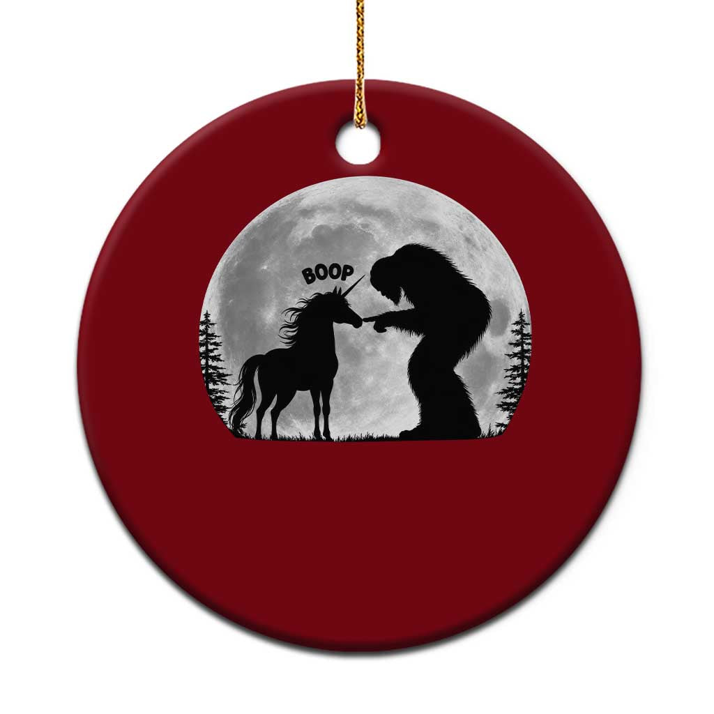 Bigfoot Boop Unicorn Ceramic Ornament Funny Sasquatch Full Moon Fantasy Forest Silhouette