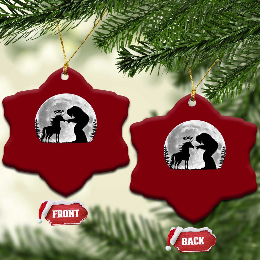 Bigfoot Boop Unicorn Ceramic Ornament Funny Sasquatch Full Moon Fantasy Forest Silhouette