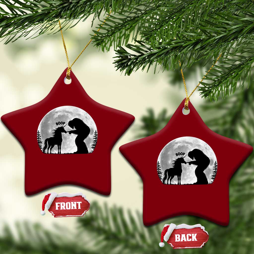 Bigfoot Boop Unicorn Ceramic Ornament Funny Sasquatch Full Moon Fantasy Forest Silhouette