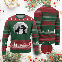 Bigfoot Boop Unicorn Ugly Christmas Sweater Funny Sasquatch Full Moon Fantasy Forest Silhouette