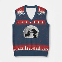 Bigfoot Boop Unicorn V-Neck Knit Sweater Vest Funny Sasquatch Full Moon Fantasy Forest Silhouette