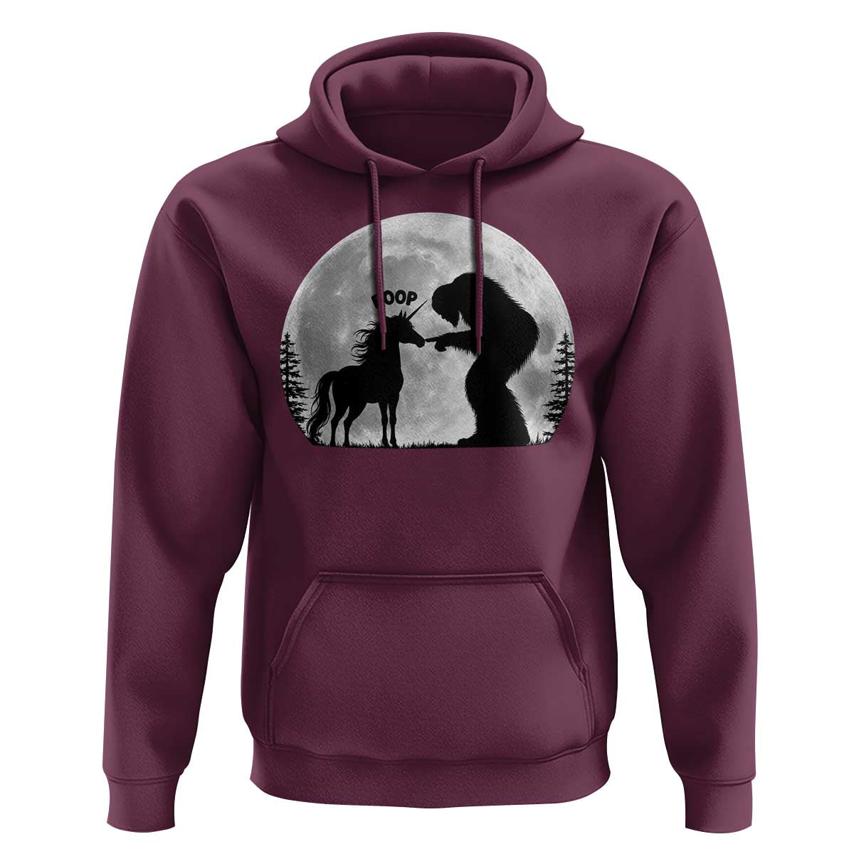 Bigfoot Boop Unicorn Hoodie Funny Sasquatch Full Moon Fantasy Forest Silhouette
