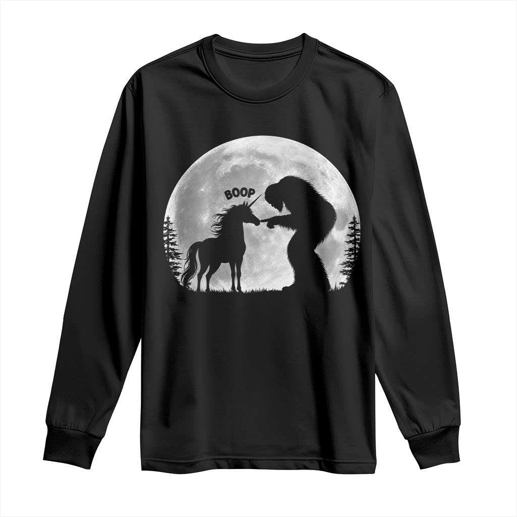 Bigfoot Boop Unicorn Long Sleeve Shirt Funny Sasquatch Full Moon Fantasy Forest Silhouette