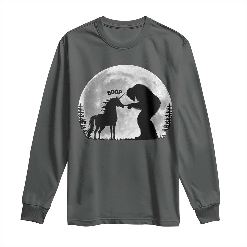 Bigfoot Boop Unicorn Long Sleeve Shirt Funny Sasquatch Full Moon Fantasy Forest Silhouette