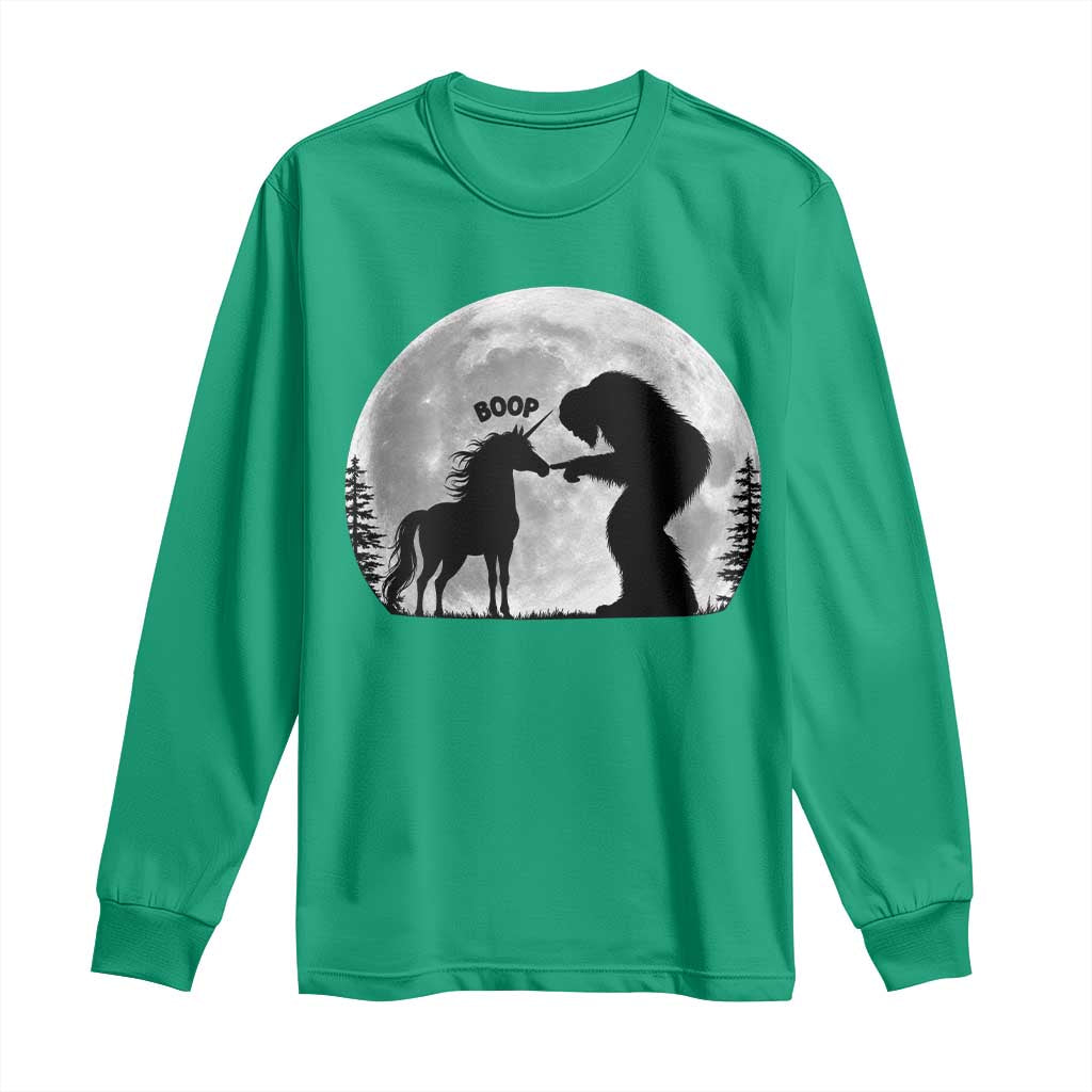 Bigfoot Boop Unicorn Long Sleeve Shirt Funny Sasquatch Full Moon Fantasy Forest Silhouette