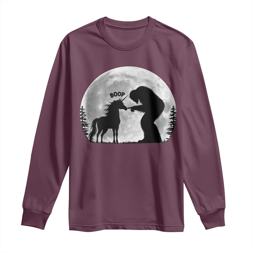 Bigfoot Boop Unicorn Long Sleeve Shirt Funny Sasquatch Full Moon Fantasy Forest Silhouette