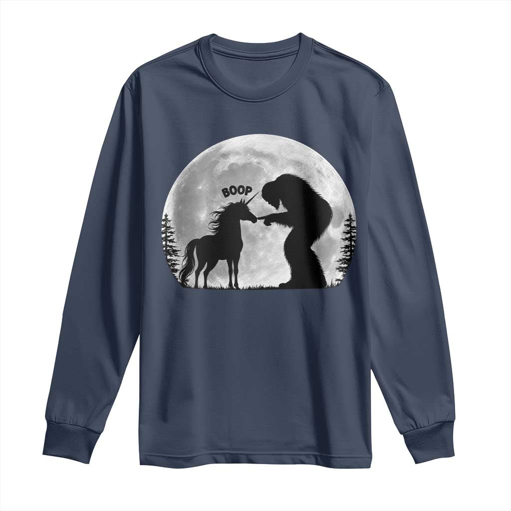 Bigfoot Boop Unicorn Long Sleeve Shirt Funny Sasquatch Full Moon Fantasy Forest Silhouette