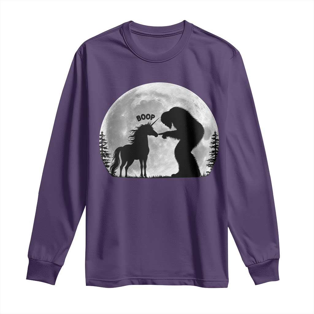 Bigfoot Boop Unicorn Long Sleeve Shirt Funny Sasquatch Full Moon Fantasy Forest Silhouette