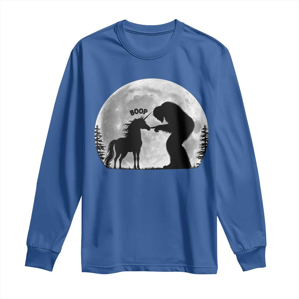 Bigfoot Boop Unicorn Long Sleeve Shirt Funny Sasquatch Full Moon Fantasy Forest Silhouette