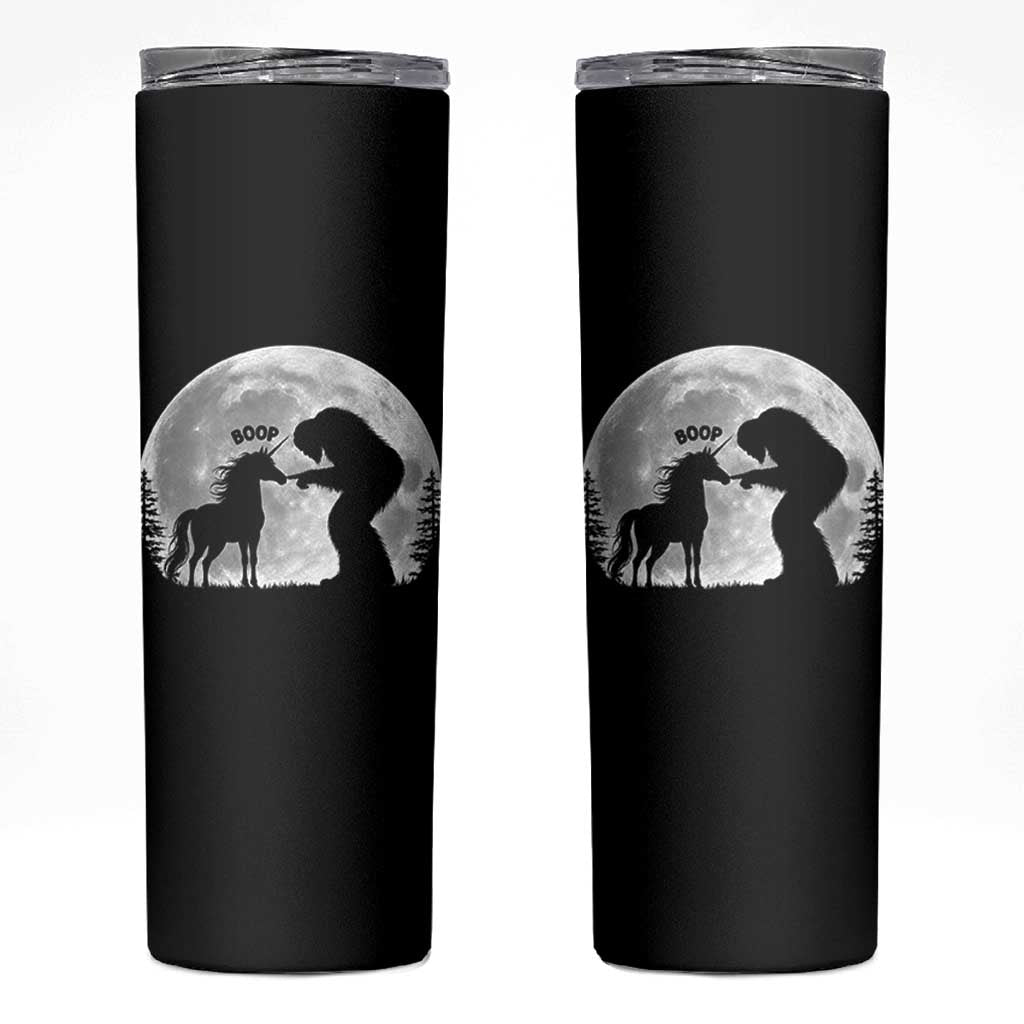 Bigfoot Boop Unicorn Skinny Tumbler Funny Sasquatch Full Moon Fantasy Forest Silhouette