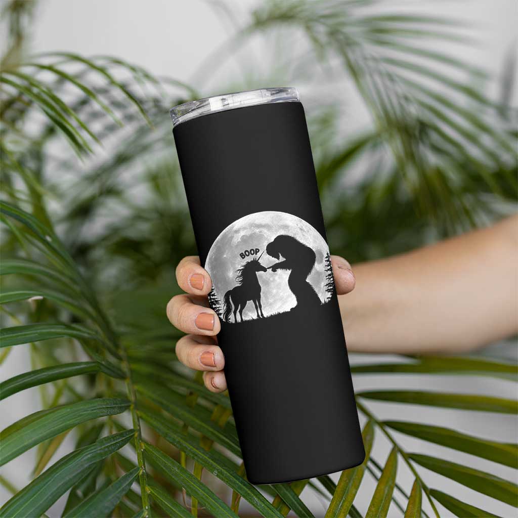 Bigfoot Boop Unicorn Skinny Tumbler Funny Sasquatch Full Moon Fantasy Forest Silhouette