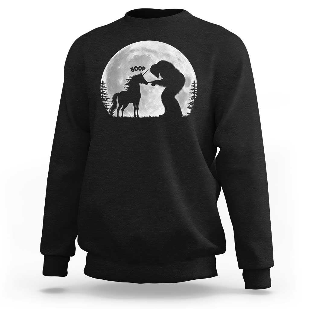 Bigfoot Boop Unicorn Sweatshirt Funny Sasquatch Full Moon Fantasy Forest Silhouette