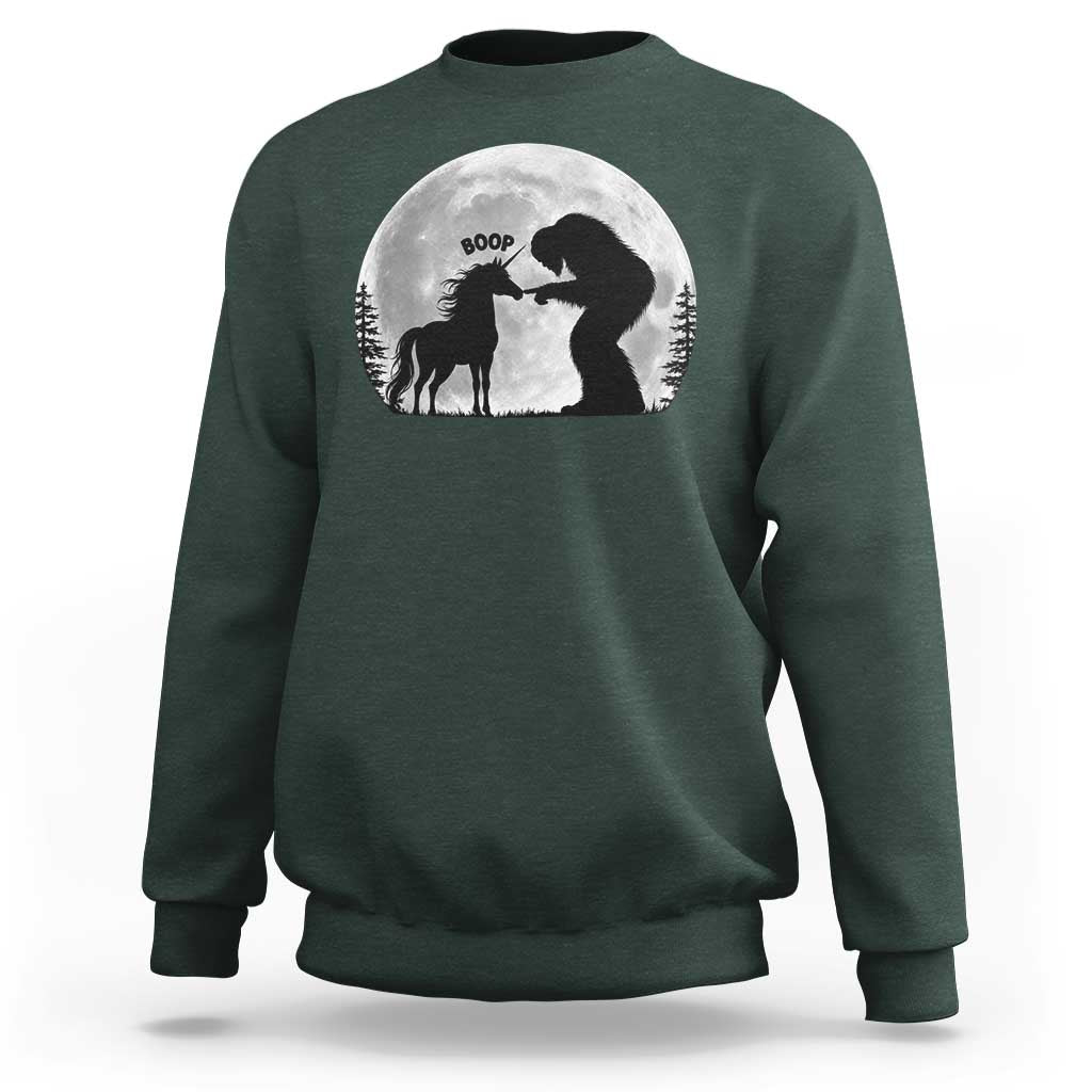 Bigfoot Boop Unicorn Sweatshirt Funny Sasquatch Full Moon Fantasy Forest Silhouette
