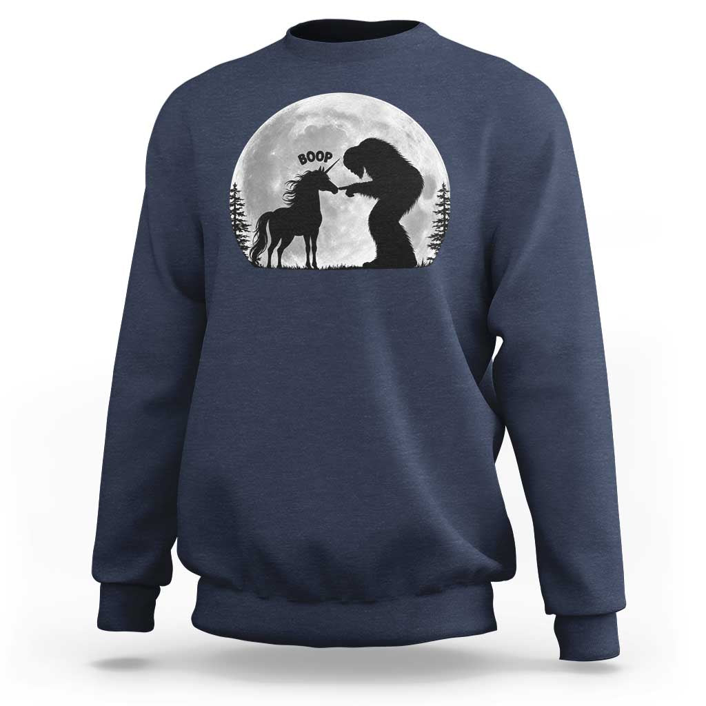 Bigfoot Boop Unicorn Sweatshirt Funny Sasquatch Full Moon Fantasy Forest Silhouette